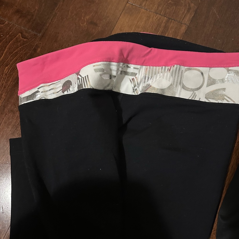 bebe Black Leggings with Pink Waistband and White Stripe Detail - Picture 6 of 6